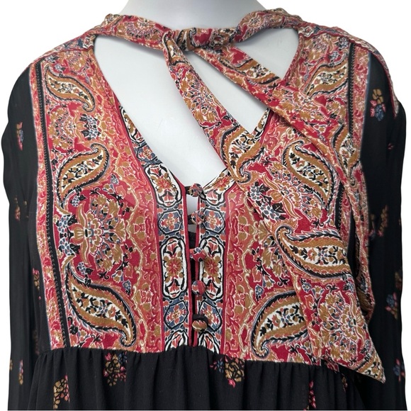 JOIE Alpina 100% Silk Dress Caviar Paisley Tie Neck Loose Fit Dress With Slip - Picture 13 of 16